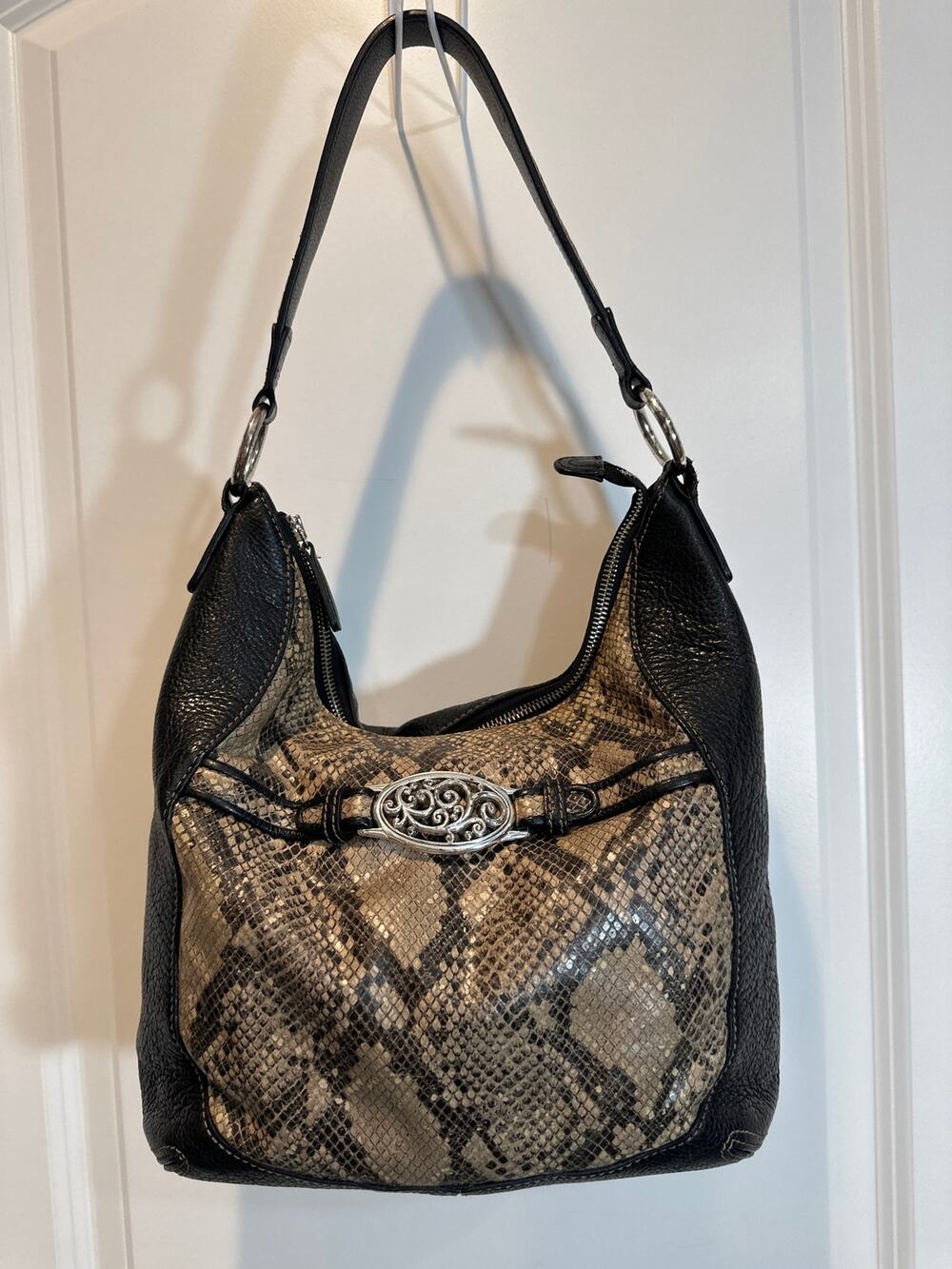 Brighton  Snakeskin Embossed Leather Hobo Shoulder Bag Retired Y2K EUC